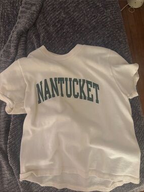 Brandy Melville Cream Tee with Green Nantucket Graphic
